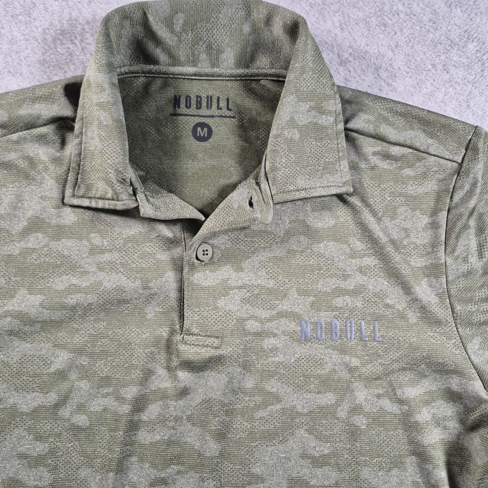 NoBull Mens Polo Shirt Medium Green Camo Short Sleeve Active Casual Golf